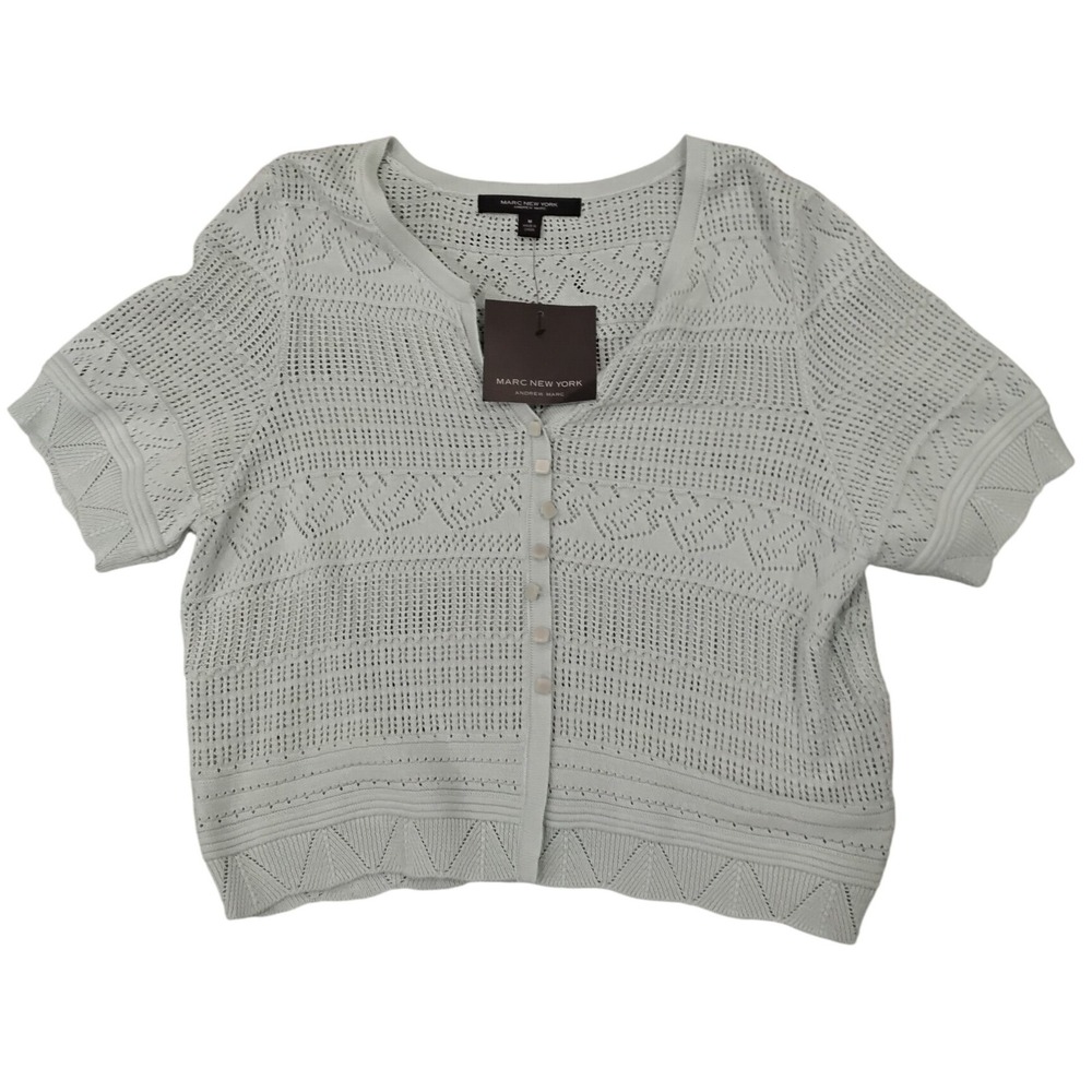 Marc NY Andrew Marc Womens Short Sleeve Cropped Cardigan‎ Sweater Light Green M